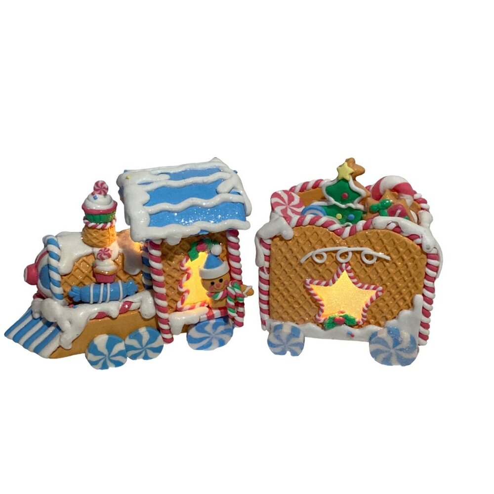 Light up 2 Piece Gingerbread Train Engine Candy Filled Car Holiday Decoration
